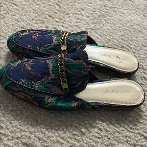 Marc Fisher Green and Blue Mules with Gold Accent